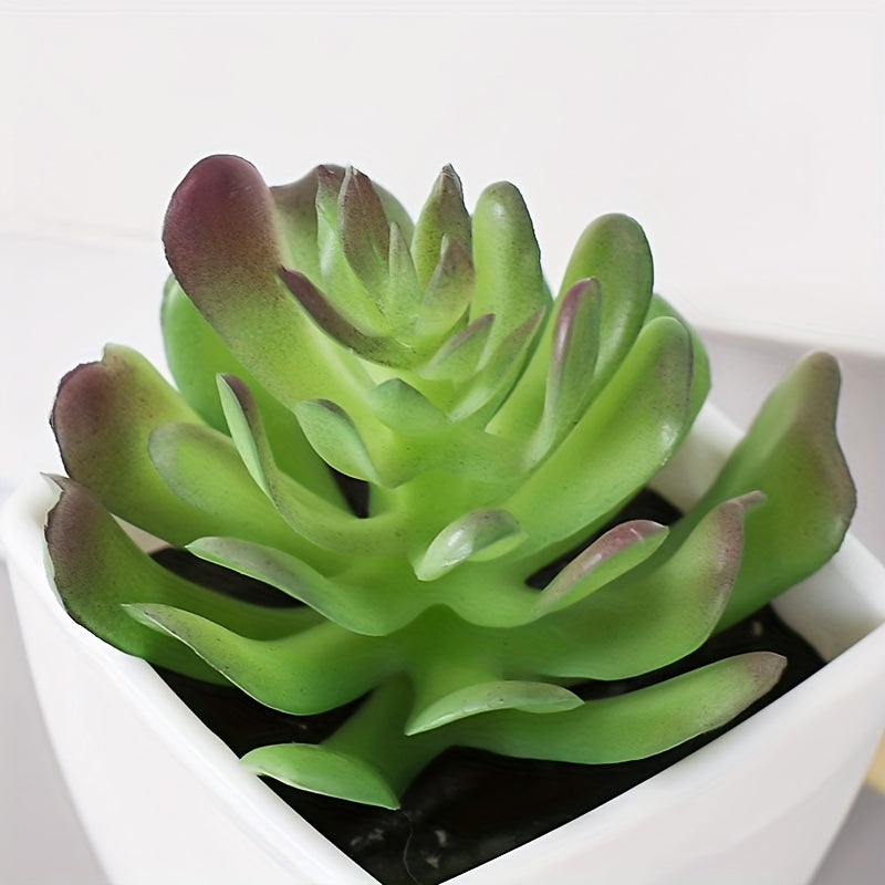 Artificial succulent plants in mini pots, perfect for indoor decoration in offices or rooms.