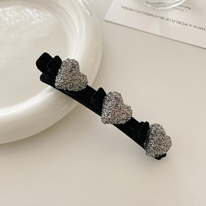 Set of 4 sparkling crystal stone braided hair clips for women, in duckbill hair barrette style.