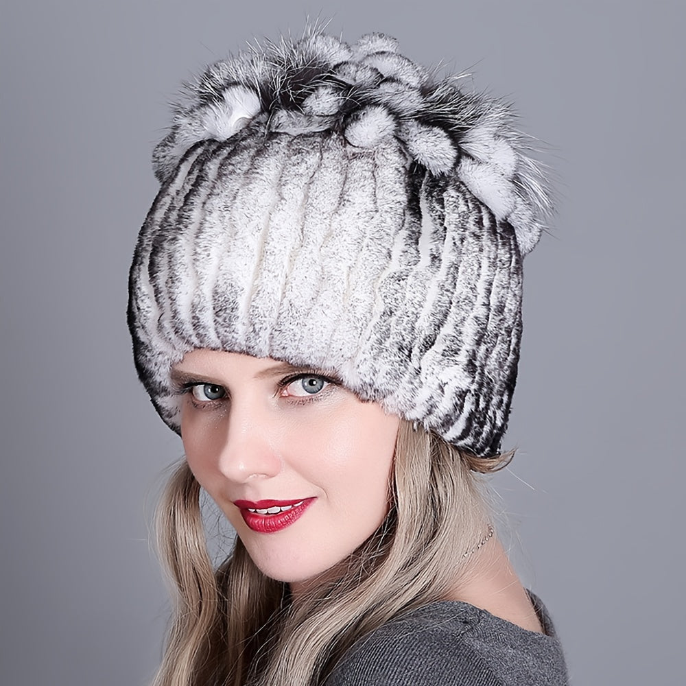 Trendy faux fur beanie for women and girls, perfect for staying warm in cold weather.