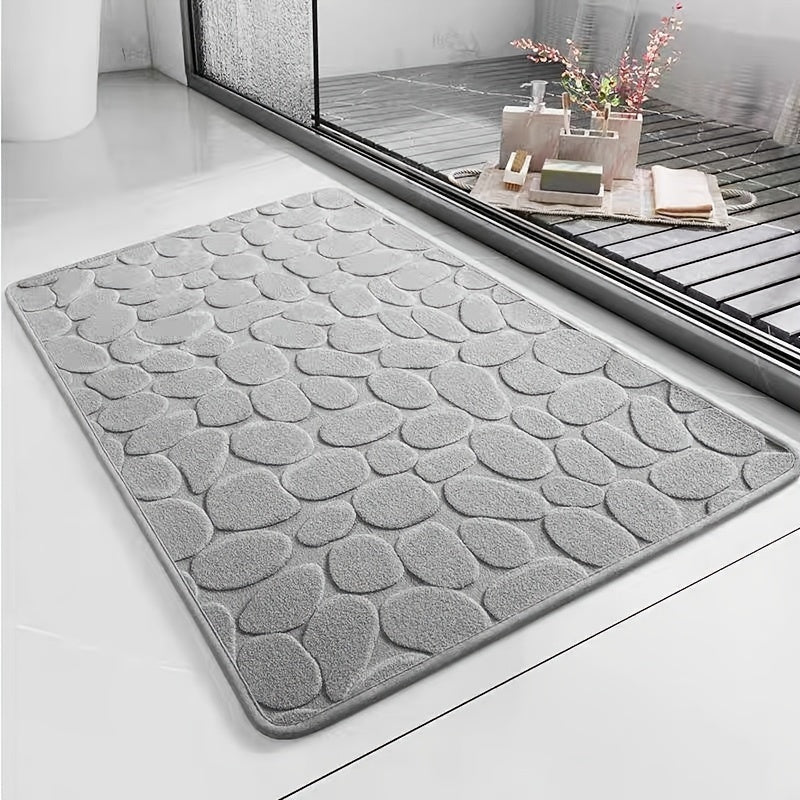 Soft cobblestone bath mat with memory foam - washable and quick-drying, non-slip for multiple rooms.