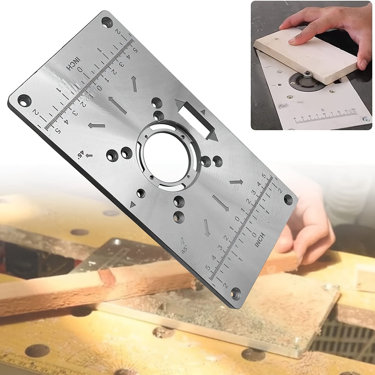 Router Table Insert Plate Table made of aluminum for woodworking benches and tools, includes 4 rings and compatible with table saws, suitable for engraving and multifunctional wood plate