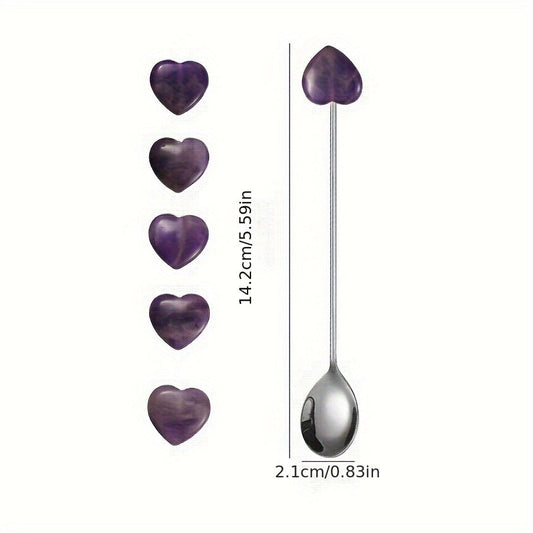 Enhance your dining experience with these exquisite stainless steel spoons featuring beautifully polished natural heart-shaped gemstones. Ideal for adding a hint of opulence to your coffee, tea, desserts, or appetizers. Perfect for special occasions such