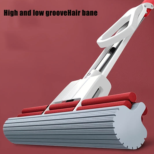 Rubber Mop for Household Cleaning - No Hand Washing Needed! Super Absorbent Sponge Mop Includes 2 Mop Heads