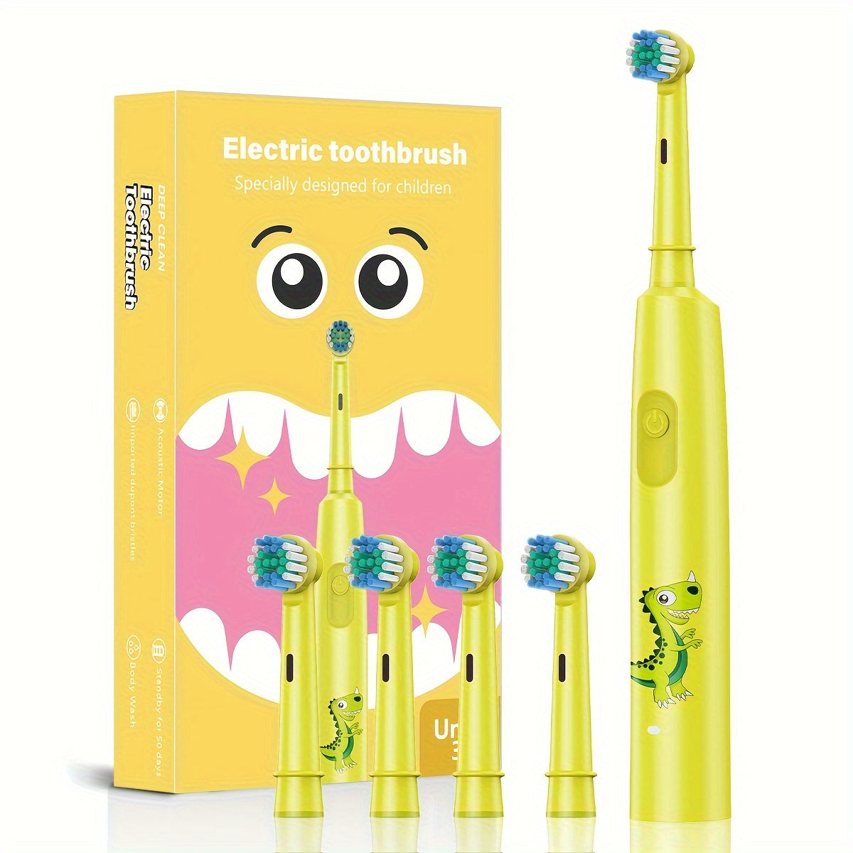 Children's electric toothbrush with 3 cleaning modes, USB rechargeable, soft bristles, and auto deep clean for ages 3-14.