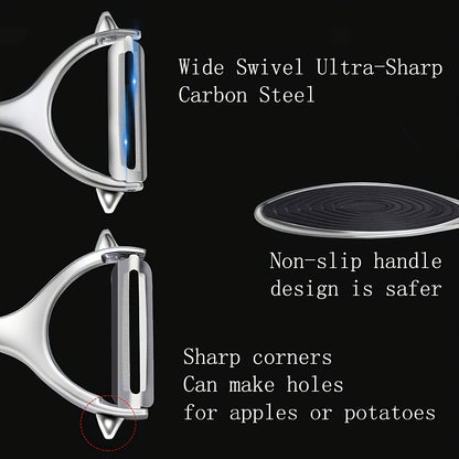 Two Stainless Steel Vegetable & Fruit Peelers Set with Non-Slip Handles and Ultra-Sharp Blades - Straight Edge Peelers for Accurate Peeling, Food-Safe and Durable Kitchen Tools