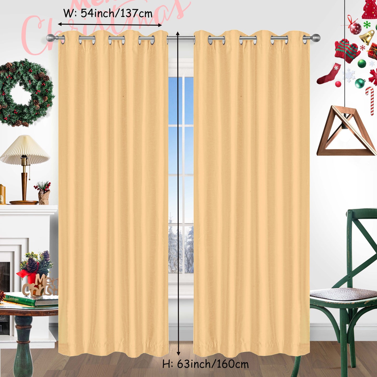 Add a festive touch to your space with 2 pieces of red Christmas curtains. These curtains are made of faux silk with a grommet top design, providing both style and functionality. Perfect for living rooms, bedrooms, offices, kitchens, and studies, these