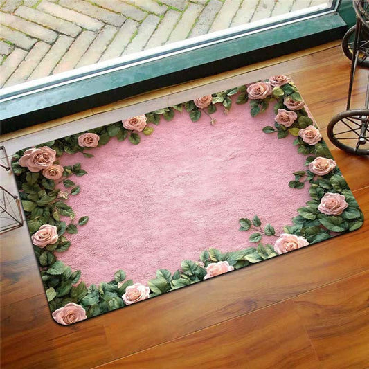 Polyester Doormat with Floral Design, Machine Washable, Non-Slip, 8mm Thick, Decorative Indoor Entrance Mat in Rectangle Shape for Kitchen, Living Room, Bedroom.