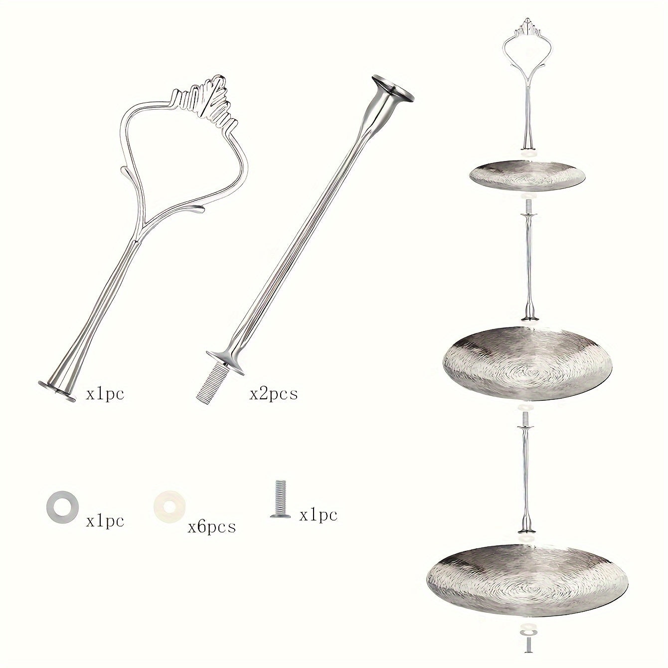 Cake stand hardware accessories including a 3-tier cake stand mold, crown resin crafts, perfect for weddings and parties. Ideal for serving cupcakes and desserts. Available in golden and silvery.