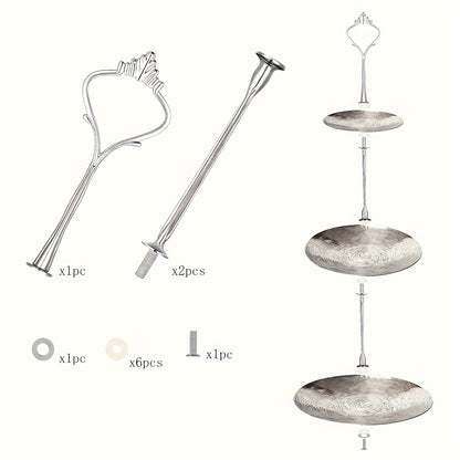 Cake stand hardware accessories including a 3-tier cake stand mold, crown resin crafts, perfect for weddings and parties. Ideal for serving cupcakes and desserts. Available in golden and silvery.