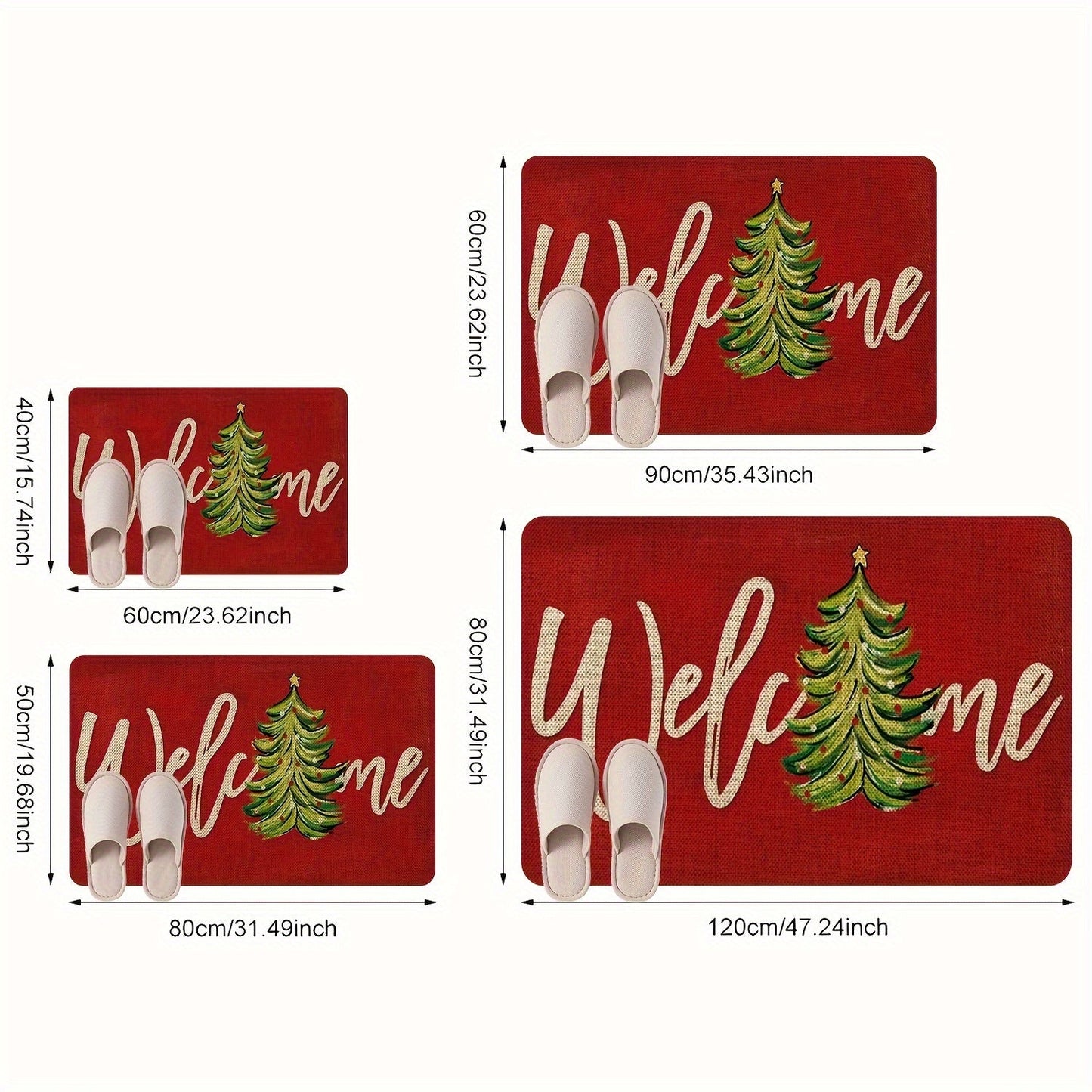 Get into the holiday spirit with our Christmas-themed doormat! Made from red polyester knit fabric, this machine-washable mat is non-slip, stain-resistant, and features medium pile with floral and striped patterns. It is quick-drying, waterproof