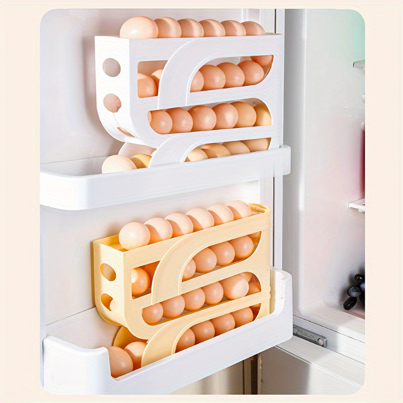 3-Tier Sliding Egg Holder in Boho-Chic Style - Space-Saving Acrylic Kitchen Organizer for Refrigerator Side Door, Prevents Eggs from Falling