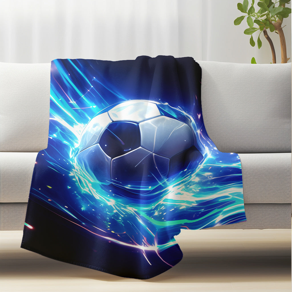 Soft, warm, and comfortable flannel fleece throw blanket featuring a contemporary soccer ball print. Perfect for use at home, office, camping, or while traveling. Made from tear-resistant, knitted polyester that is washable and suitable for use all year