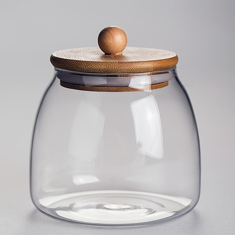 Portable Glass Food Storage Jar with Bamboo Lid for Grain, Nuts, Tea, and Coffee - Multipurpose Airtight Canister - Kitchen Organizers and Accessories