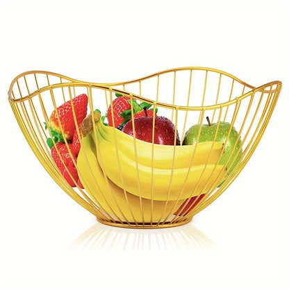 Golden Iron Fruit Basket for Living Room, Nordic Style, multi-functional for storage and organization.