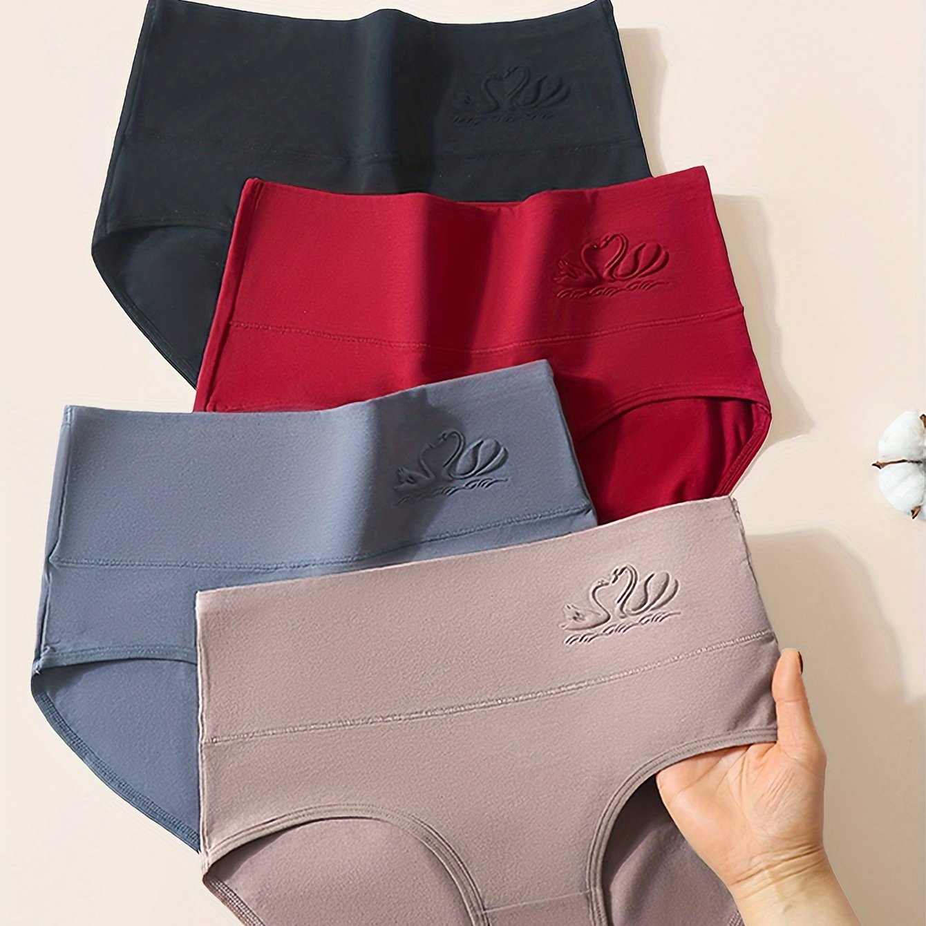 4 high-waisted briefs for women in sexy solid colors. Made with 95% elastane knit fabric for a comfortable fit.