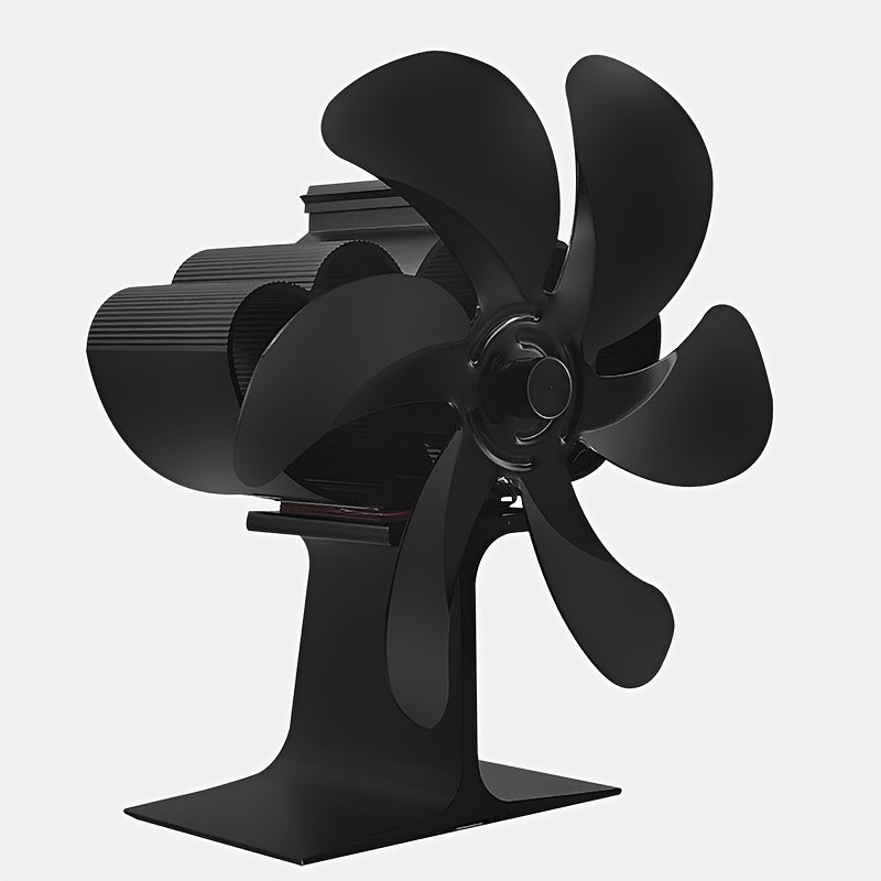 Durable 6-Blade Aluminum Stove Fan with Sleek Black Design - Quiet and Energy-Efficient Wood Stove Accessory for Enhanced Air Circulation, Adjustable Stand Included - Ideal for Home Heating and Stove Top Protection.