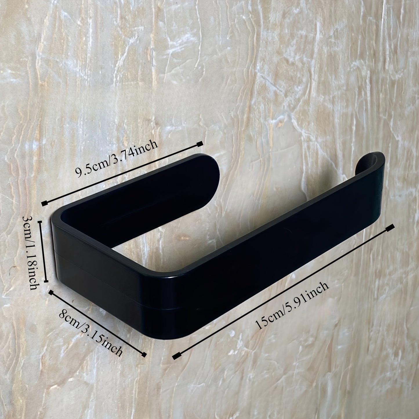 Simple to install self-adhesive toilet paper holder requires no drilling. Made of durable plastic, this dispenser helps organize your bathroom.