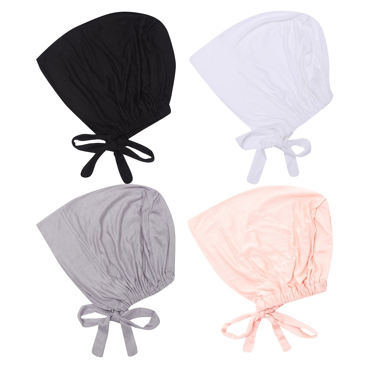 Adjustable Modal Undercap Set includes 4pcs of breathable, stretchy lace-up inner hijab caps for women in solid colors.