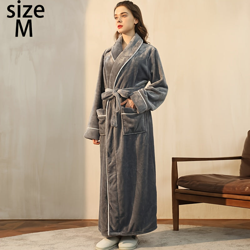 Autumn/Winter bathrobe, comfy unisex pajamas, thick large size nightgown with long sleeves and pocket, warm robe for home/bathroom.