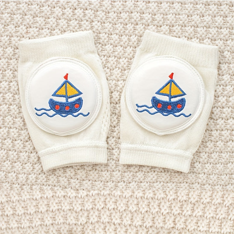 Knee pads with cartoon pattern, embroidered mesh protective pad for crawling, and elastic sponge elbow pads included.