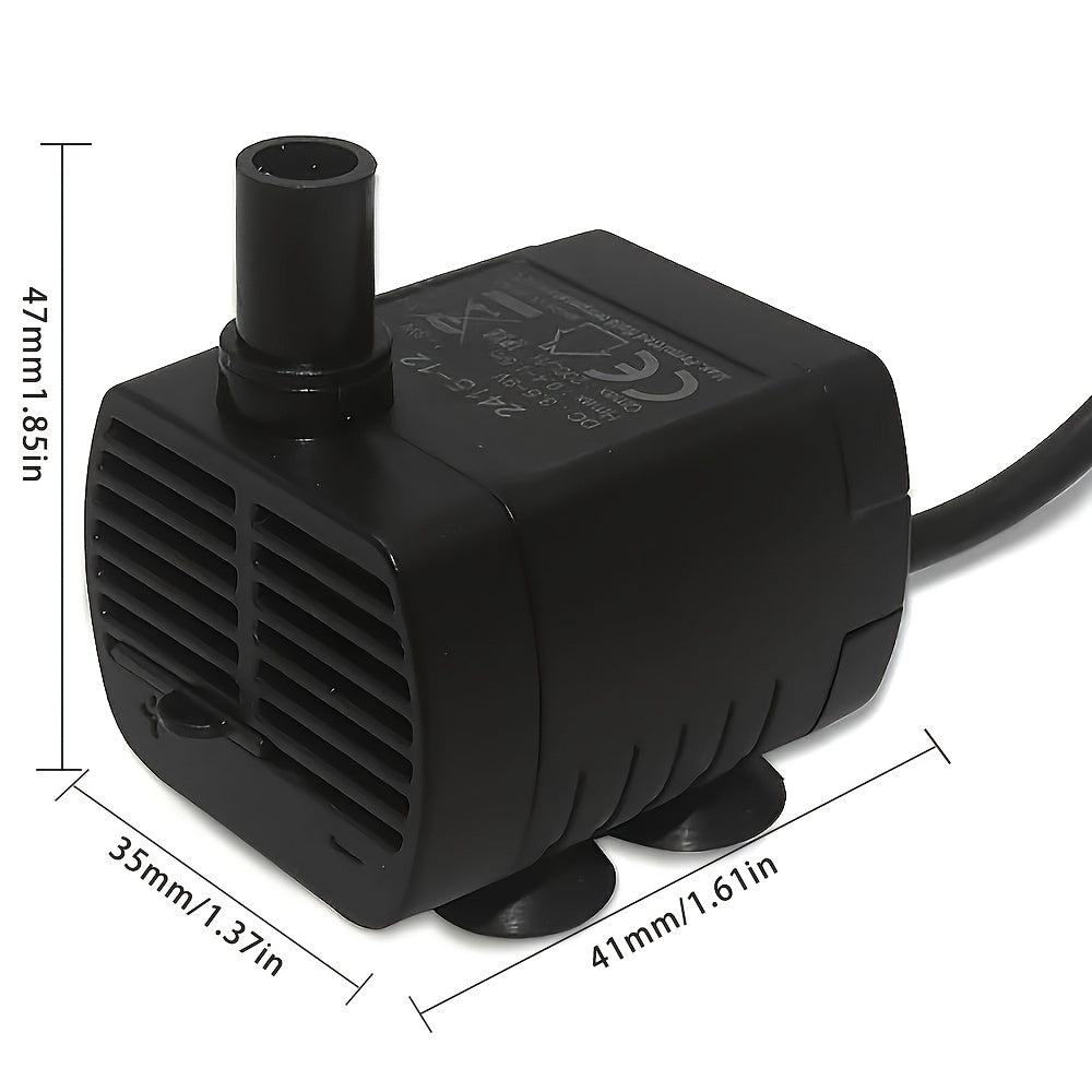 1pc AquaFlow USB Mini Water Pump, 53GPH/200L/H, low noise, submersible pump for aquariums, fountains, and filtration systems. Operates at ≤36V with power mode USB, no battery needed. Ideal