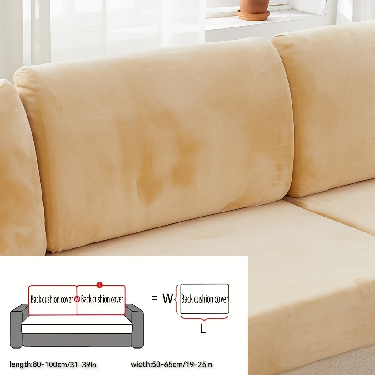 Golden Velvet Sofa Cover provides winter warmth and dustproof furniture protection. Easy to clean with elastic fabric, it offers full coverage and universal anti-slip design. Also serves as an anti-cat scratch back cover, cloth cushion cover suitable for