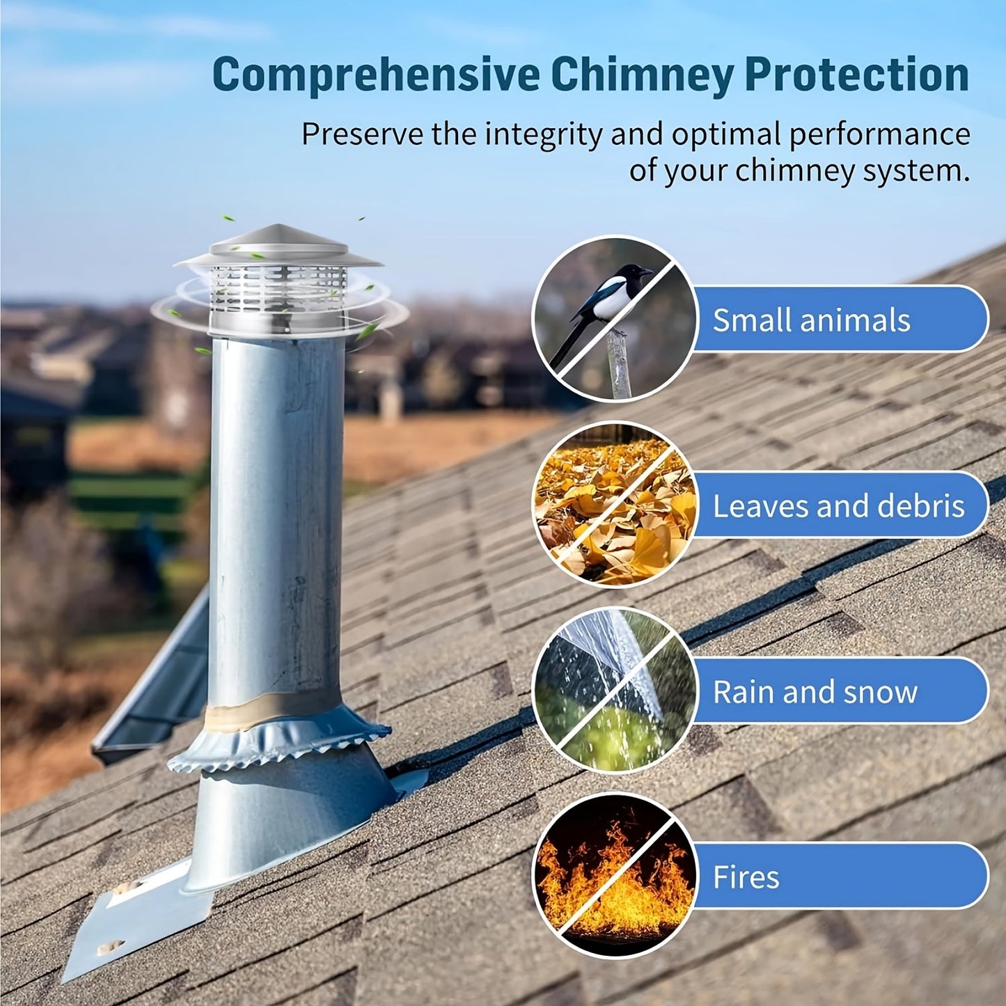 Stainless Steel 4 Inch Chimney Cover with Strainer - Round Shape, Rain Cap for Exterior and Fireplace, Flue and Furnace Tube Ventilation Cover