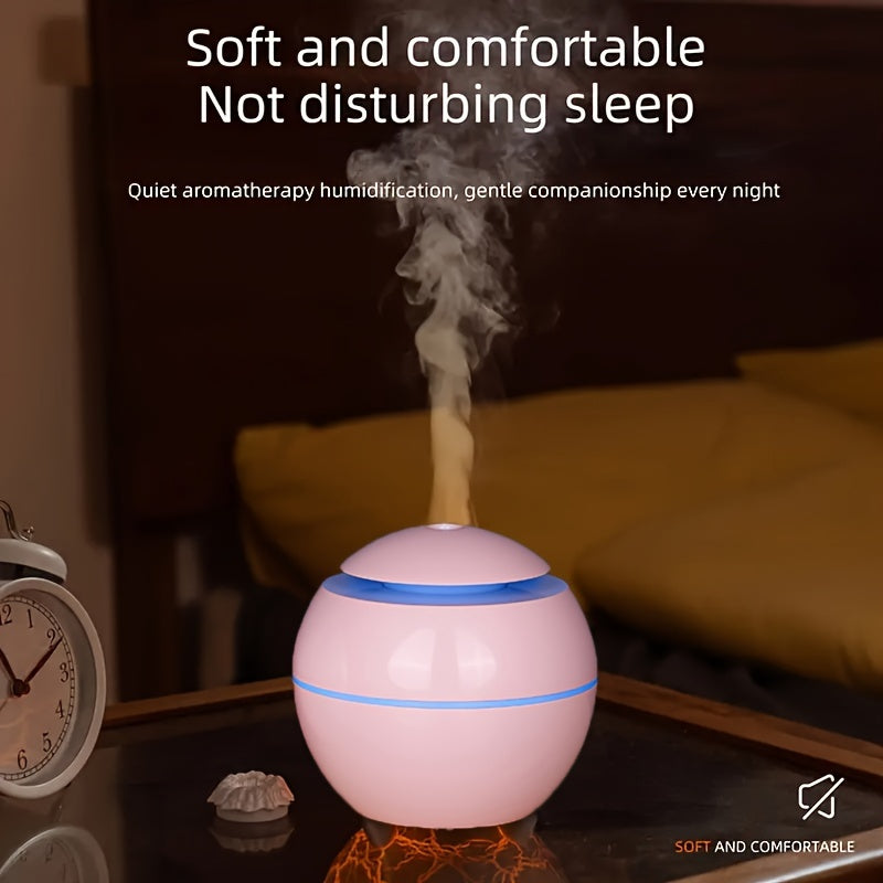 Hollow wood grain LED air humidifier with USB power, essential oil diffuser, 7-color night light, automatic off, mini cold mist for office, home, bedroom - alcohol free.