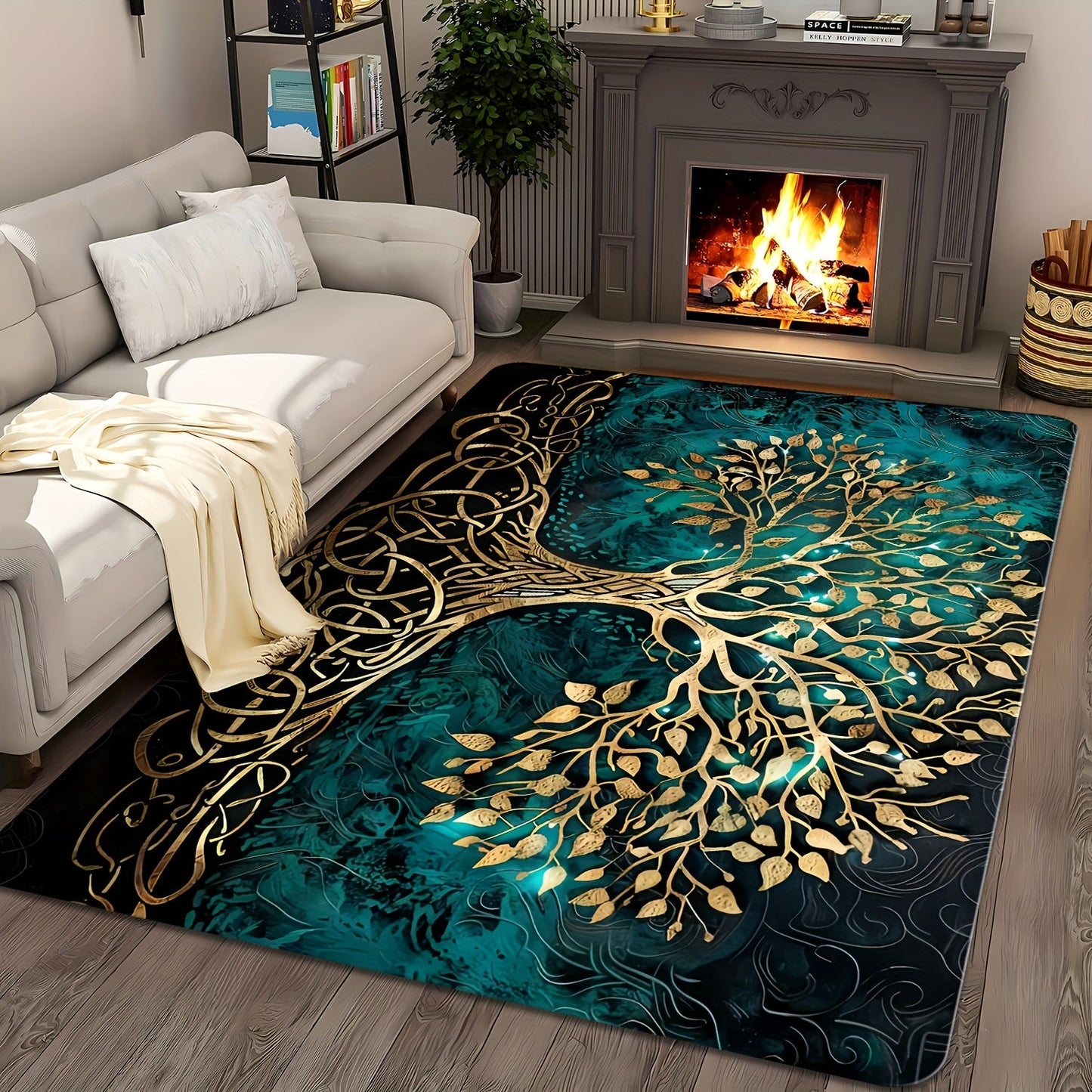 Premium Golden Leaf Tree Rug with Anti-Slip Feature, Easy to Clean, Stain and Dust Resistant, Provides Anti-Fatigue Support. Perfect for any room in the house including living room, bedroom, entryway, kitchen, bathroom. Can be used indoors or outdoors