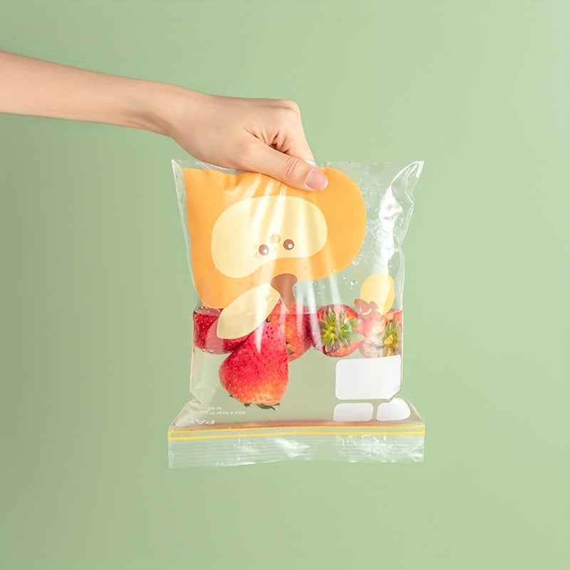 Cartoon Pattern Reusable Storage Zipper Bags in 15, 20, or 30 Pack - Ideal for Storing Fruits, Vegetables, Grains, and Kitchen Supplies. Features Sub-Packaging, Fresh-keeping, Anti-odor, and Leak-Proof Freezer Bag Technology.