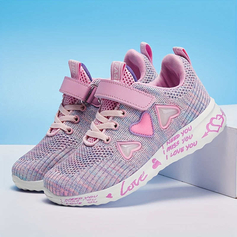 Casual, cute heart low top woven shoes for girls that are breathable and lightweight for walking and running.