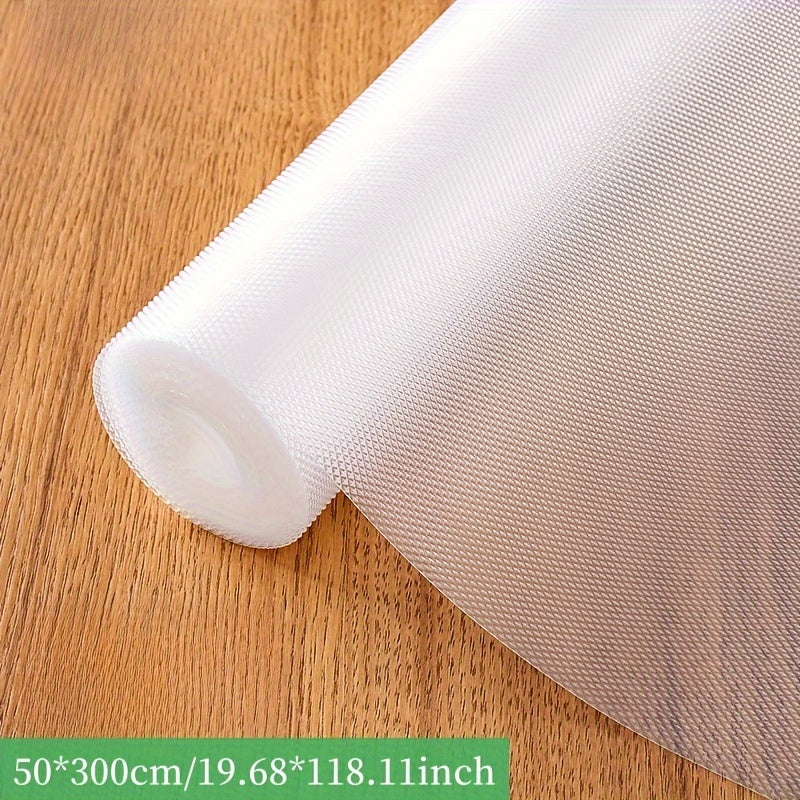 1 roll of waterproof, oil-proof vinyl shelf liner measuring 59.99x601.98 cm. Textured surface for grip, ideal for kitchens.