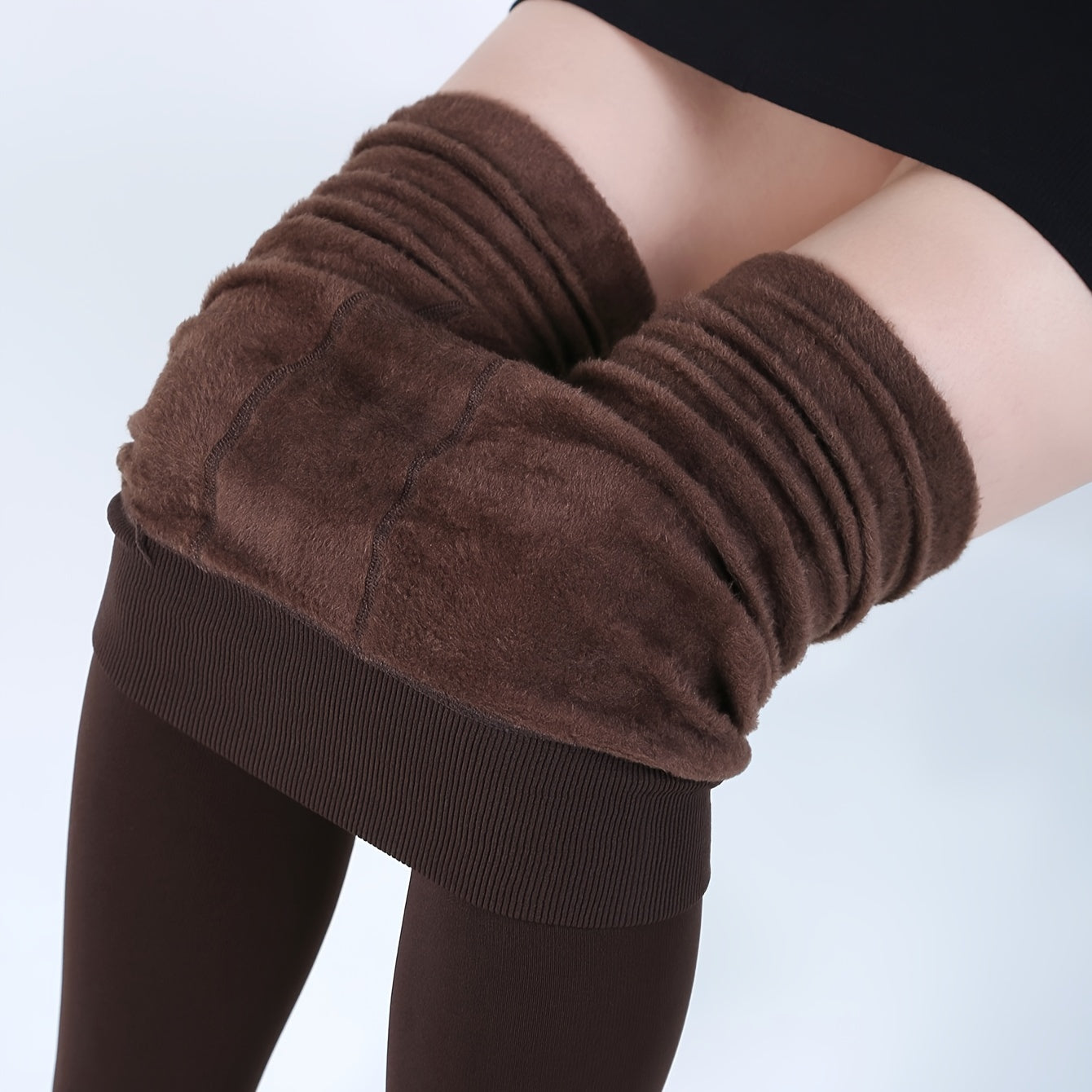 Women's fleece-lined pearl velvet leggings, warm and stretchy, solid color knit fabric, machine washable.