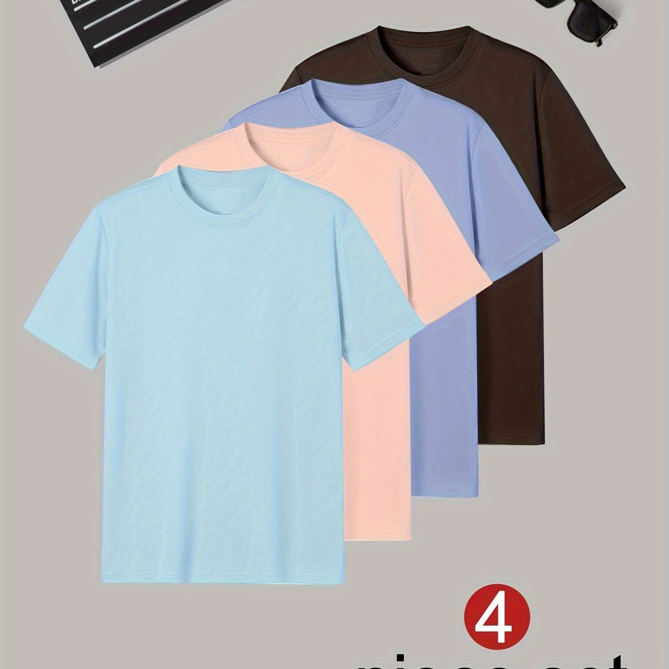 Set of 4 Men's Plain Short Sleeve T-Shirts