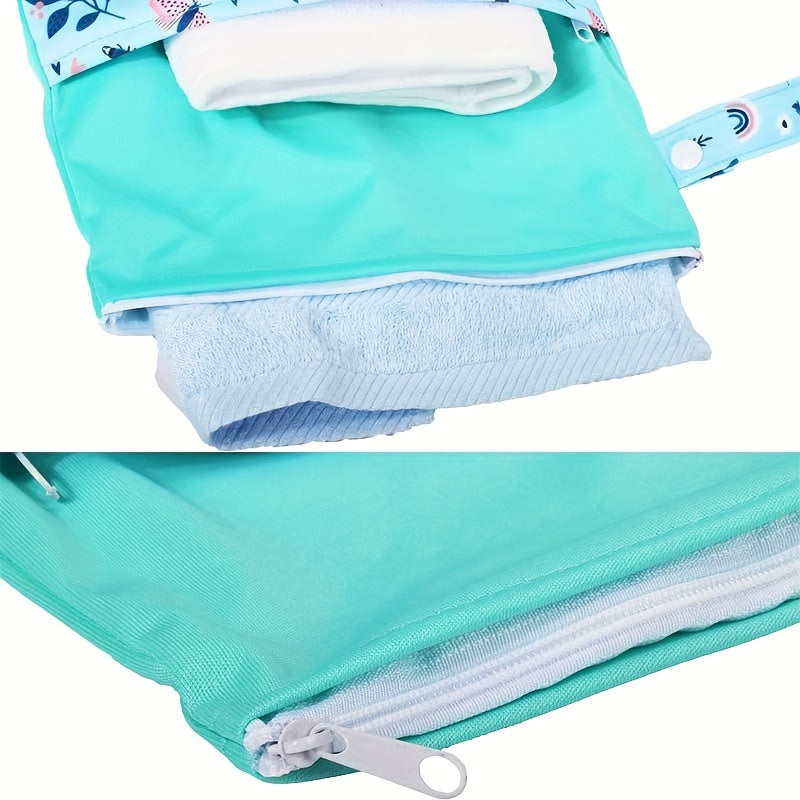 Waterproof multicolor reusable nappies bag with dimensions of 24.99*35.0cm. This wet dry mammy bag features a double pocket, cloth handle, and is a wetbag.