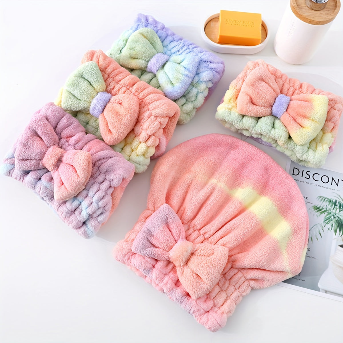 Soft coral fleece hair towel with cute bow, quick-dry, princess hat design in pastel colors, 300 GSM, hand wash only.