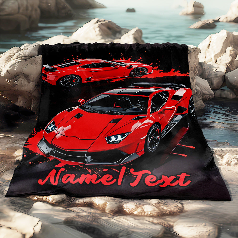 Create Your Own Red Sports Car Design Flannel Throw Blanket - Cozy, Lightweight, and Perfect for Home or Travel | Add Your Name for a Personal Touch | Versatile for All Seasons, Easy to Carry, Ideal for Office, Chair, or Bed