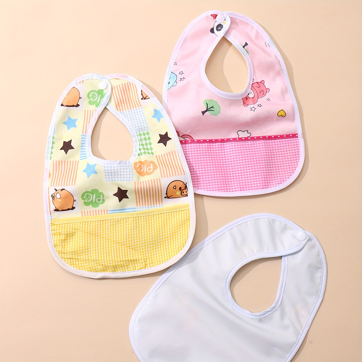 Set of 3 Velvet Waterproof Bibs, Cute Cartoon Designs for Feeding and Drooling