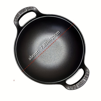 Yuanbao Cast Iron Pot: A Traditional Uncoated Cast Iron Soup Pot with Dual Handles, Durable Household Wok Fryer, and Small Saucepan for Cooking