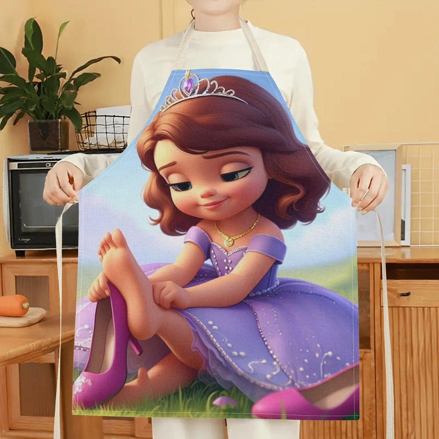 Durable Polyester Disney Elsa Waterproof Apron featuring a Vibrant Cartoon Princess Design - Perfect for Home, Restaurants, Cafes & More - Stylish and Simple Flower Pattern Included