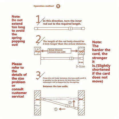 Telescopic Curtain Rod for Wardrobe, Kitchen, and Balcony - 1 piece, Punch-free, Adjustable Length 18cm/7.08in - Perfect for Door Curtains and Clothes Storage in Wardrobe and Kitchen Shelves.
