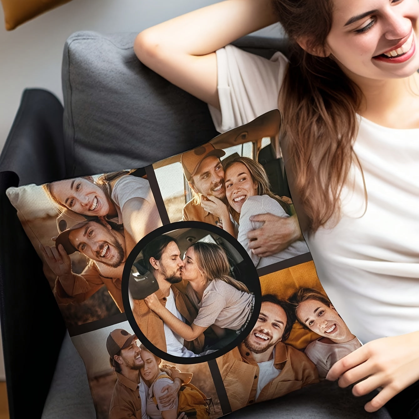 Get a Customized Photo Pillow Cover measuring 45.72x45.72cm, made of Plush Fabric - Ideal for enhancing your Living Room, Bedroom, or Sofa decor. A Special and Unique Gift for Anniversaries, Birthdays, Mother's Day, Father's Day, or Best Friends.