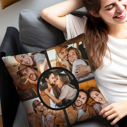 Get a Customized Photo Pillow Cover measuring 45.72x45.72cm, made of Plush Fabric - Ideal for enhancing your Living Room, Bedroom, or Sofa decor. A Special and Unique Gift for Anniversaries, Birthdays, Mother's Day, Father's Day, or Best Friends.