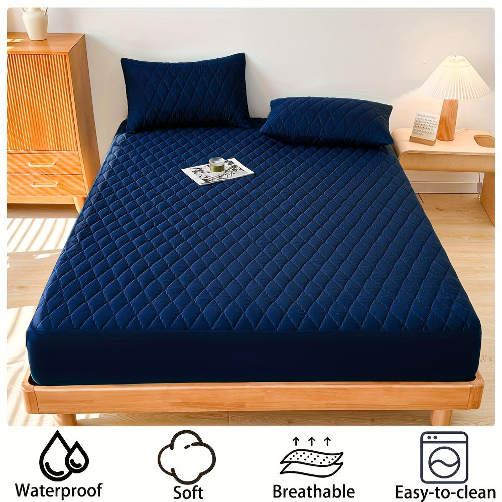 Waterproof Mattress Cover - This soft and comfortable, thick bed sheet is breathable and dust-proof, with urine-proof quilted mattress protector. Suitable for bedroom or guest room with options in white, dark blue, dark green, or gray.