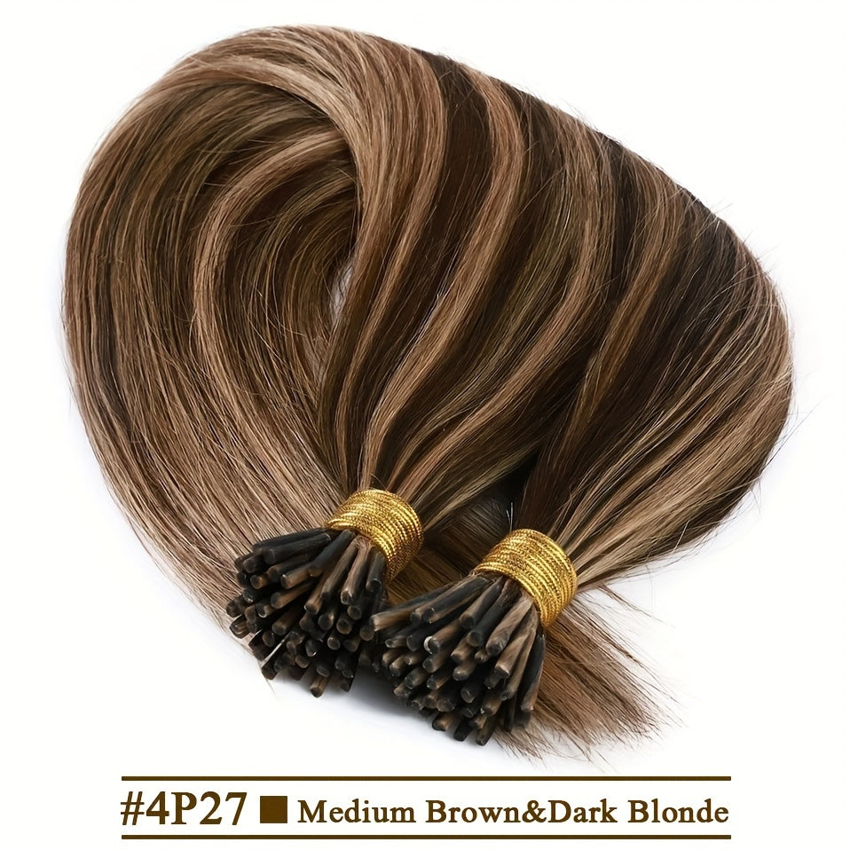 Brazilian human fusion hair extensions with straight I tip, 50pcs/set, natural color, 40.64-66.04 cm.