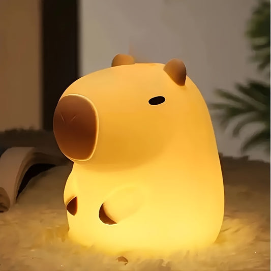 Capybara Silicone Night Light: Rechargeable, Dimmable, Eye-Safe with Timer - Ideal for Pajamas and Gifts.