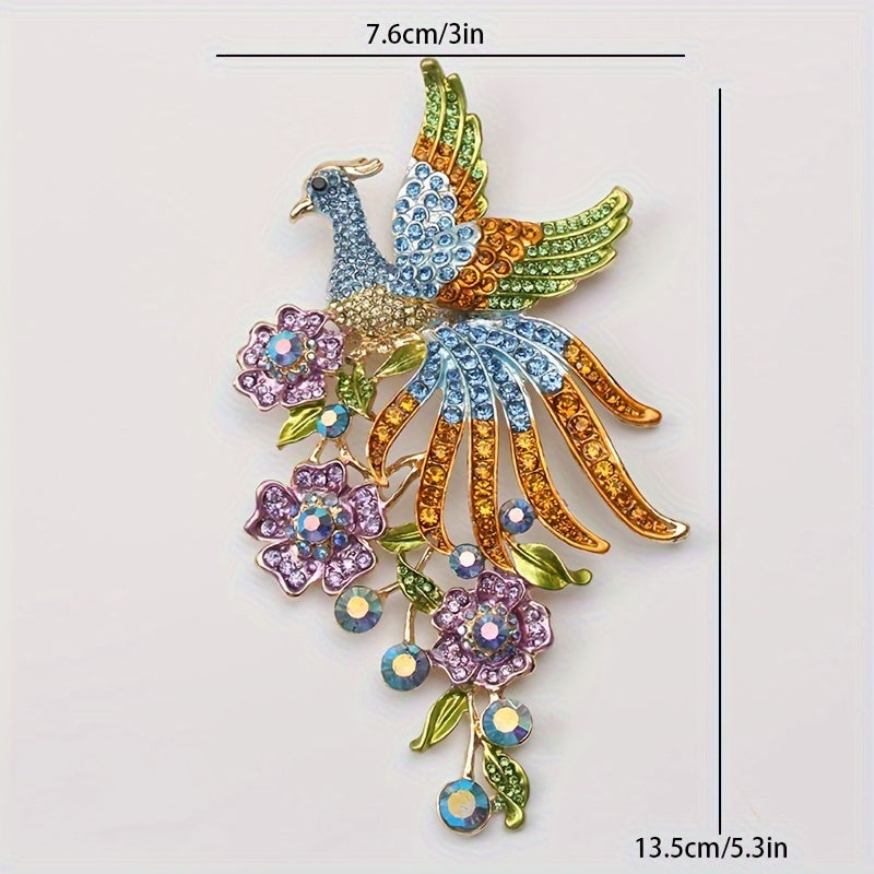 Elegant Vintage Peacock Brooch Pin featuring Rhinestone Embellishment, Dance-Inspired Design, Unique Irregular Shape - Perfect Fashion Accessory for Coats and Jackets.