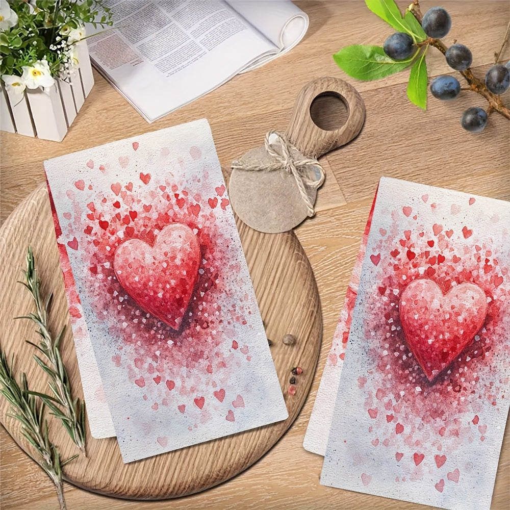 Set of 2 Kitchen Towels with Sea Salt Pattern for Valentine's Day, Ultra Soft and Highly Absorbent Dish Hand Towels. Perfect for Holiday Decor. Machine Washable. Size: 16x24 Inch. Item Number: 2KYSYS1217675