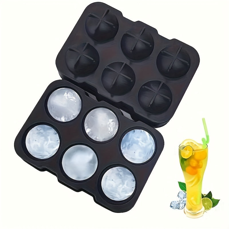 Premium Silicone Ice Cube Tray with 6 Large Round Cavities - Ideal for Whiskey and Cocktail Ice Balls, Great for Parties and Home Use