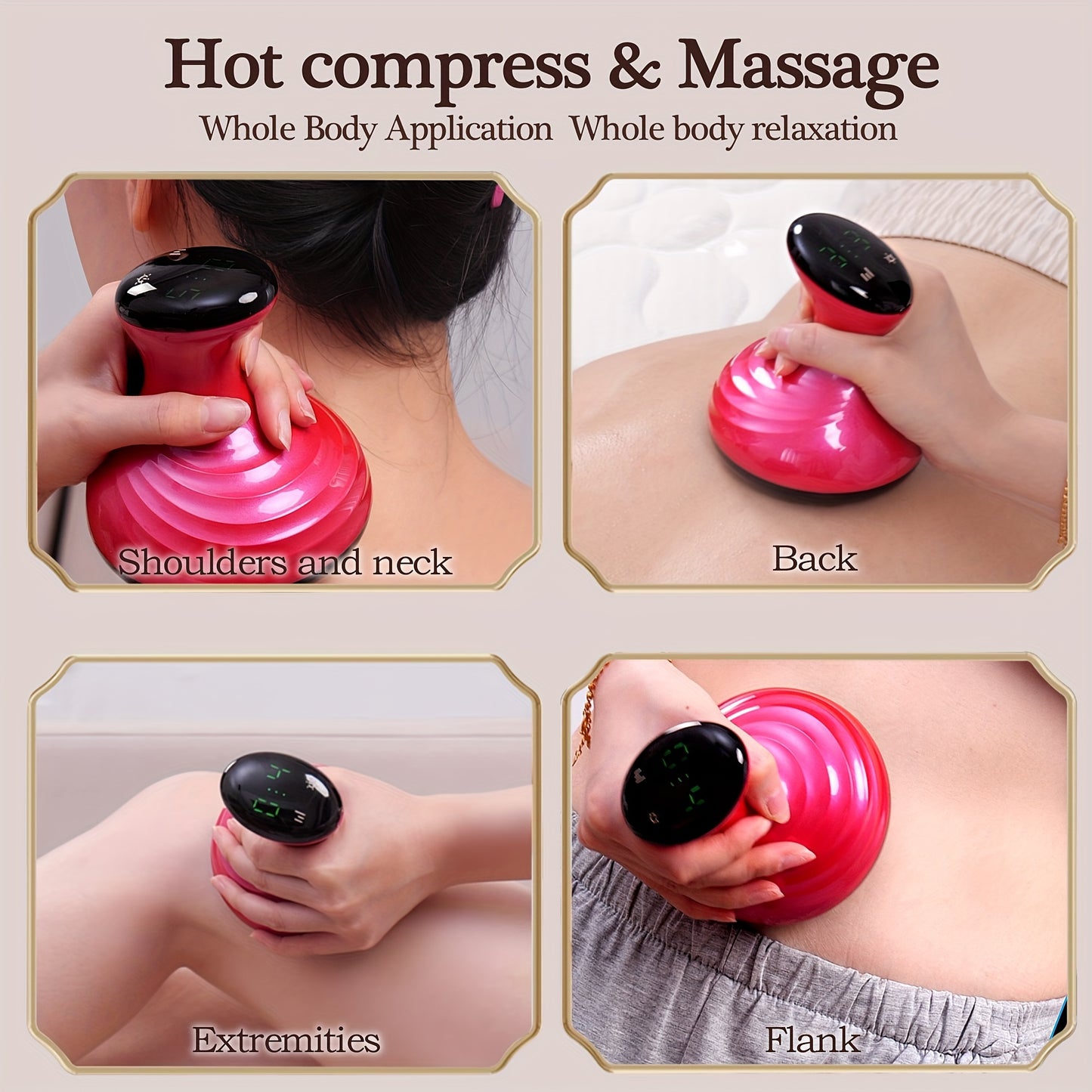 Electric heating vacuum cupping massage device with 9 levels of temperature and suction.